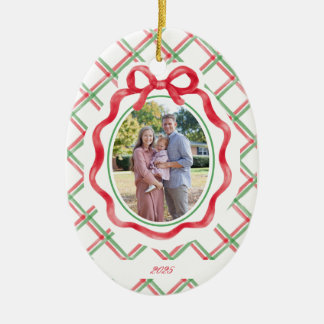 Elegant Tartan Christmas Photo Card Ceramic Ornament