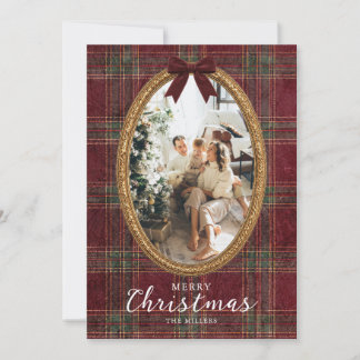 Elegant Tartan Gold Frame Family Christmas Holiday Card