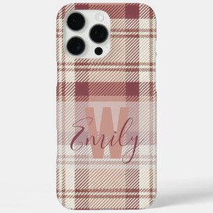 Elegant Tartan Pink Cream Monogram iPhone 16 Pro Max Case