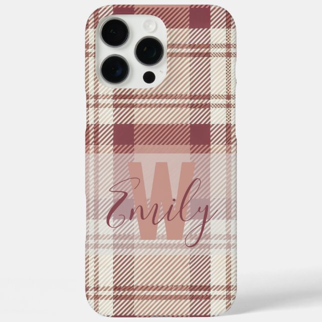 Elegant Tartan Pink Cream Monogram Case-Mate iPhone Case (Back)