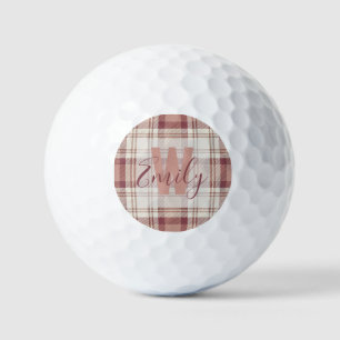 Elegant Tartan Pink Cream Monogram Golf Balls