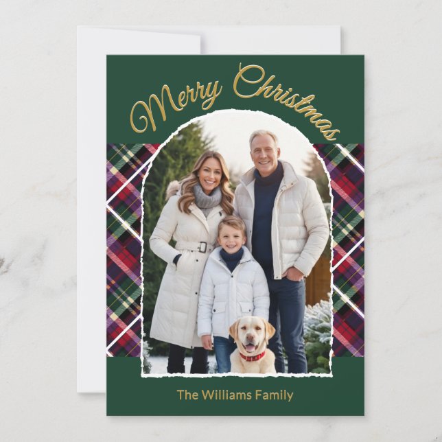 Elegant Tartan Plaid Arch Custom Photo Christmas Holiday Card (Front)