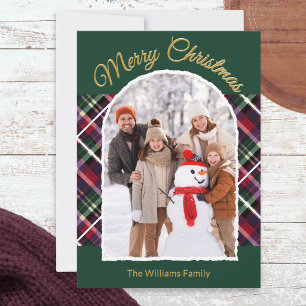 Elegant Tartan Plaid Arch Custom Photo Christmas Holiday Card