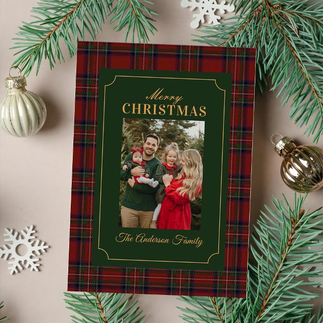 Elegant Tartan Plaid Family Photo Christmas Holiday Card (Creator Uploaded)