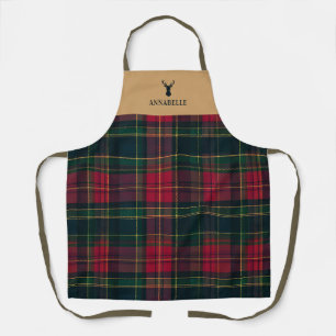 Elegant Tartan Plaid Merry Christmas Family Name Apron