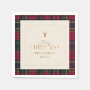 Elegant Tartan Plaid Merry Christmas Family Name Napkin