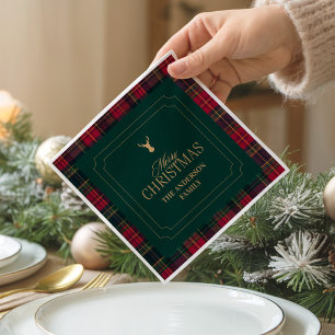 Elegant Tartan Plaid Merry Christmas Family Name Napkin