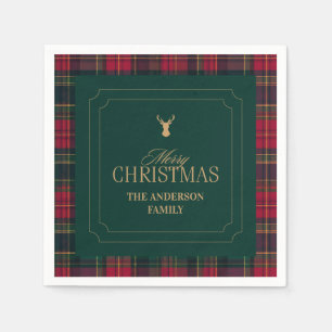 Elegant Tartan Plaid Merry Christmas Family Name Napkin