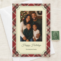 Elegant Tartan Plaid Personalised Christmas Photo