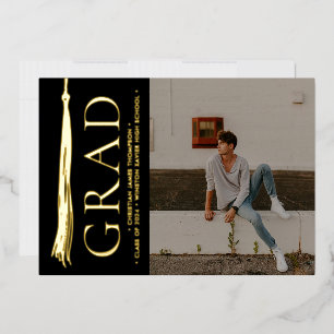 Elegant Tassel Grad Party Custom Photo Foil Holiday Card