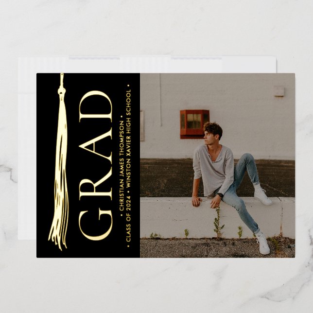 Elegant Tassel Grad Party Custom Photo  Foil Holiday Card (Envelope)