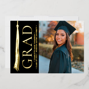 Elegant Tassel Grad Photo Modern Foil Holiday Card