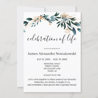 Elegant Tasteful Floral Life Celebration Funeral  Invitation
