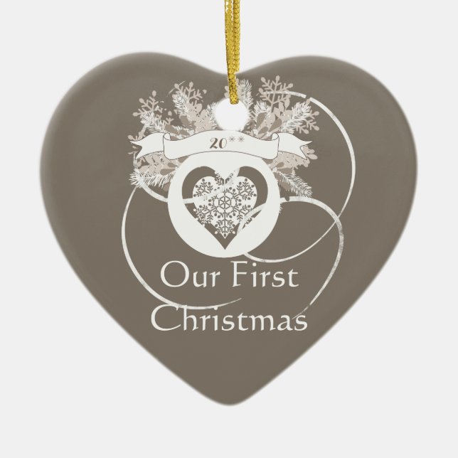 Elegant Taupe 1st Christmas Together Ornament (Front)