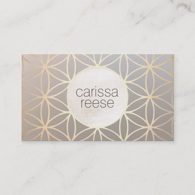 Elegant Taupe and Gold Pattern Designer Business Card (Front)