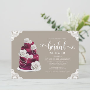 Elegant Taupe Beige Cake & Lace Bridal Shower Invitation