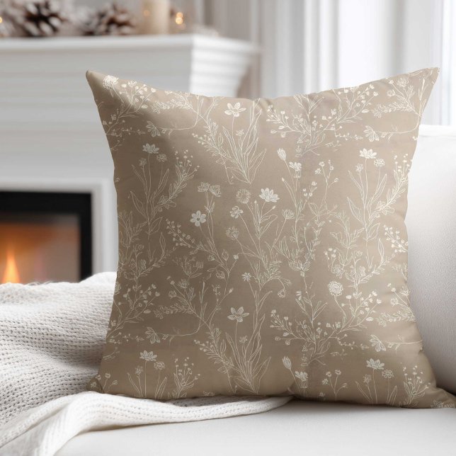 Elegant Taupe Brown Flower  Cushion (Creator Uploaded)