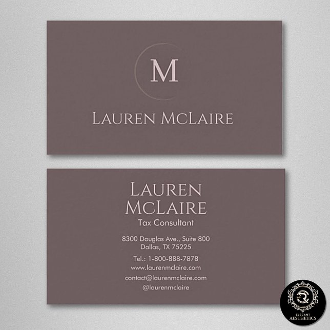 Elegant Taupe Circle Monogram Business Card (Creator Uploaded)