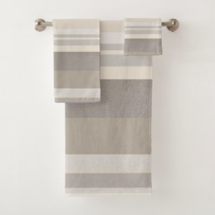 Elegant Taupe Cream and Grey striped farmhouse Bath Towel Set