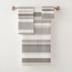 Elegant Taupe Cream and Grey striped farmhouse Bath Towel Set