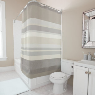 Elegant Taupe Cream and Grey striped farmhouse Shower Curtain