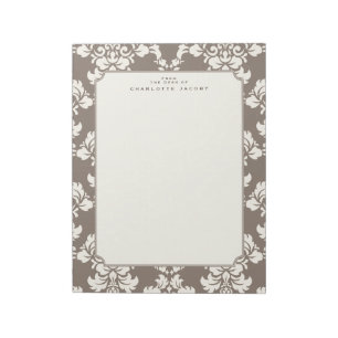 Elegant Taupe Damask Letter Size Stationery Pad