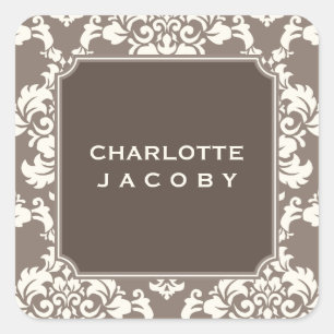 Elegant Taupe Damask Personalised Sticker