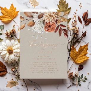 Elegant Taupe Fall Floral Thanksgiving Dinner Gold