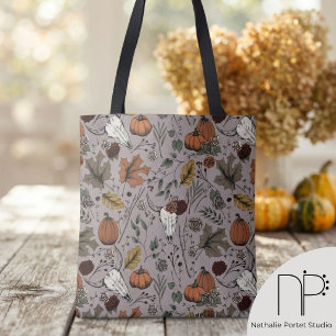 Elegant Taupe Fall Harvest and Cow Skulls Tote Bag