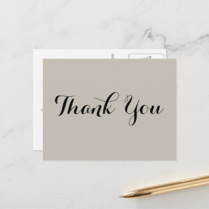 Elegant Taupe Faux Gold Script Wedding Thank You Postcard