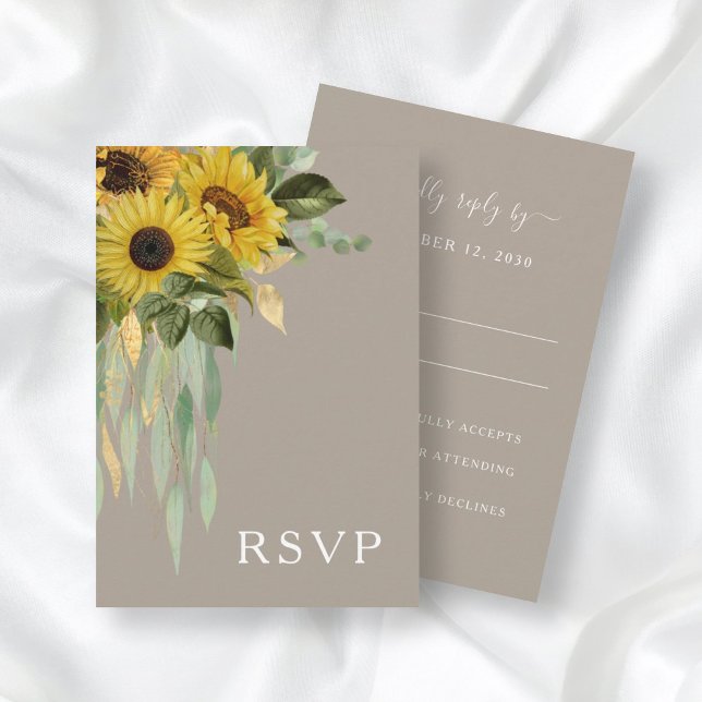 Elegant Taupe Floral Sunflowers Reception RSVP Card (Creator Uploaded)