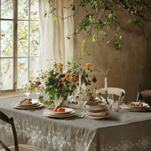 Elegant Taupe Floral Tablecloth