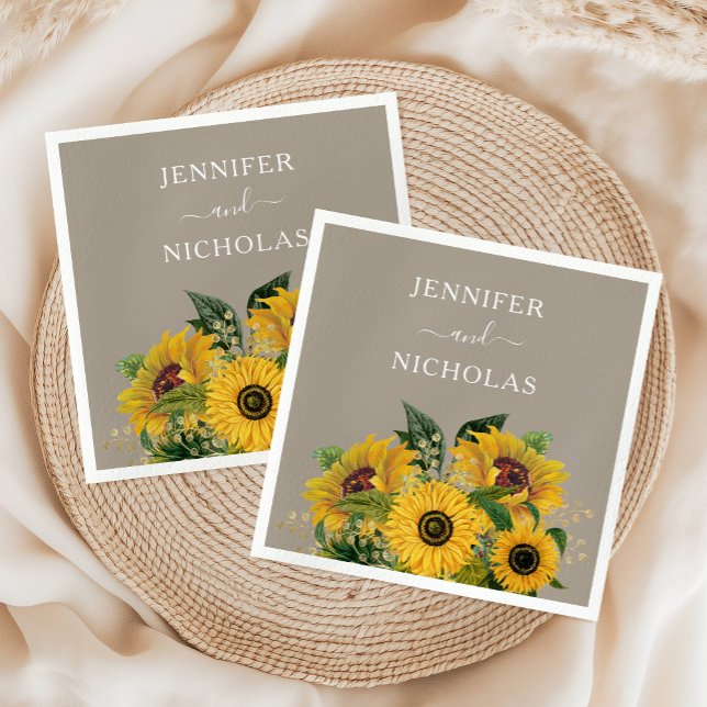 Elegant Taupe Floral Wedding Napkin (Elegant Taupe Floral Wedding Napkins)