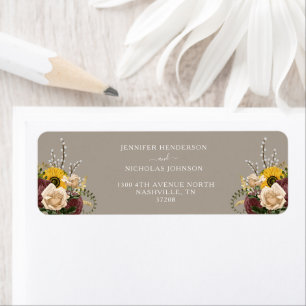 Elegant Taupe Floral Wedding Return Address Return Address Label