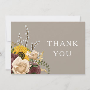Elegant Taupe Floral Wedding Thank You Card