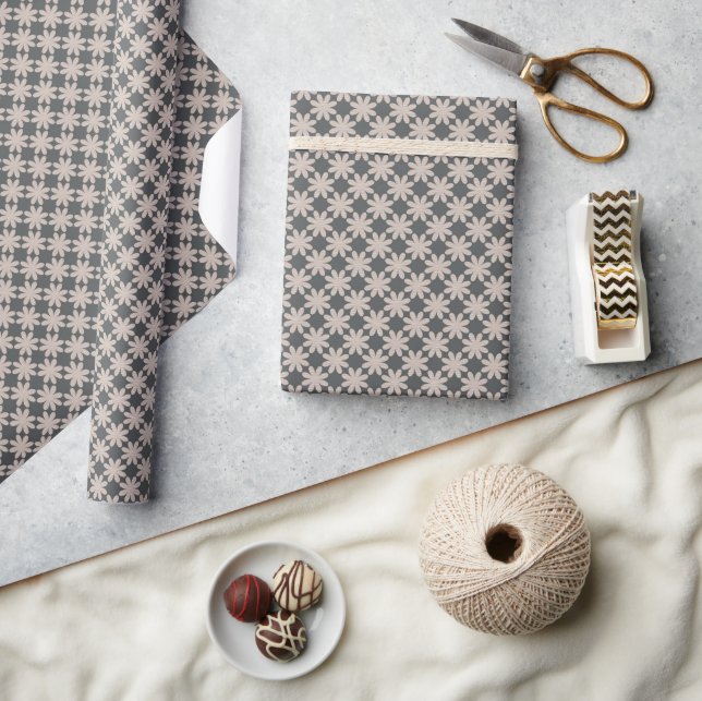Elegant Taupe Flower Pattern Wrapping Paper (Crafts)