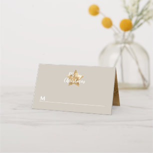 Elegant Taupe Gold Star Merry Christmas  Place Card