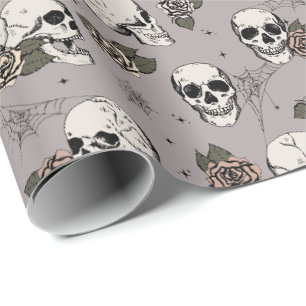 Elegant Taupe Gothic Skulls Halloween Skeleton Wrapping Paper