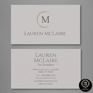 Elegant Taupe Gray Circle Monogram Business Card
