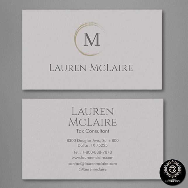 Elegant Taupe Gray Circle Monogram Business Card (Creator Uploaded)