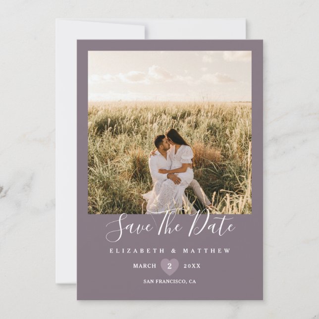 Elegant Taupe Grey Couple Picture Wedding Save The Date (Front)