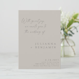 Elegant Taupe Grey Minimalist Chic Script Wedding Invitation