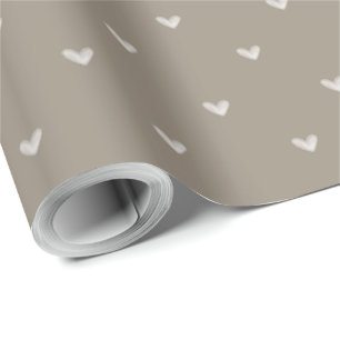 Elegant Taupe Heart Patterned Wrapping Paper