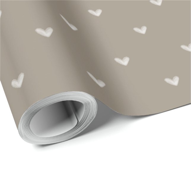 Elegant Taupe Heart Patterned  Wrapping Paper (Roll Corner)
