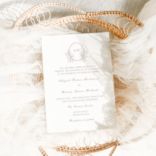 Elegant Taupe Monogram QR Rsvp Photo Wedding Invitation