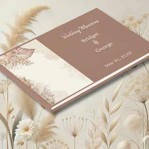 elegant taupe neutral pampas grass wedding guest book