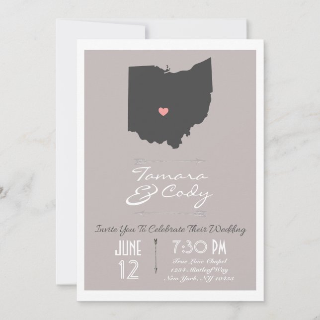 Elegant Taupe Ohio State Wedding Invitation (Front)