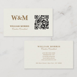 Elegant Taupe QR Code Logo Template Business Card