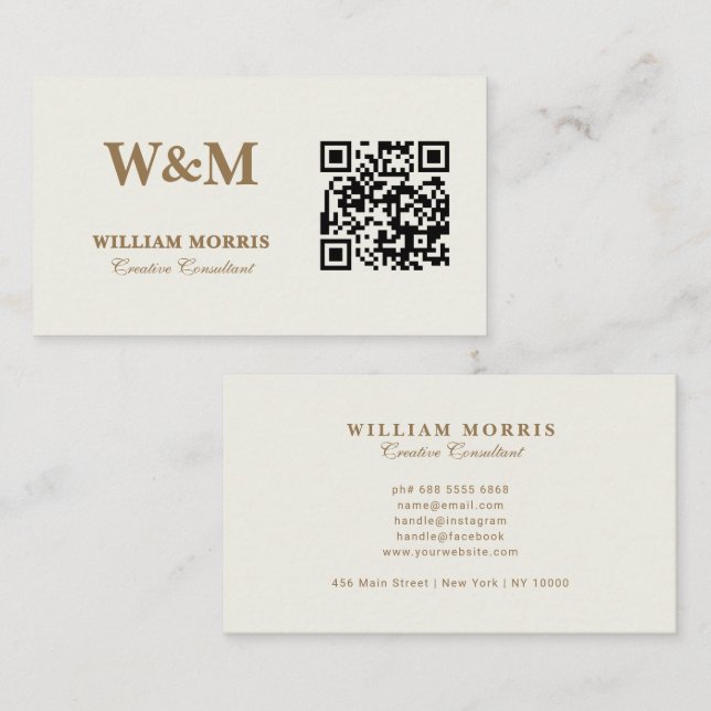 Elegant Taupe QR Code Logo Template Business Card (Front/Back)