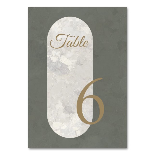 Elegant Taupe Stone Marble Green Wedding Table Number (Front)